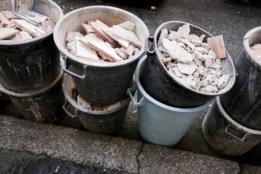 Construction debris ready for hauling
